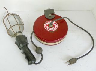 Vintage Mac Tools Industrial Trouble Light W/ Retractable Reel Shop Hanging Lamp