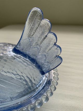 Vintage Light Blue Indiana Glass Hen Nest Chicken Covered Dish Beaded 3