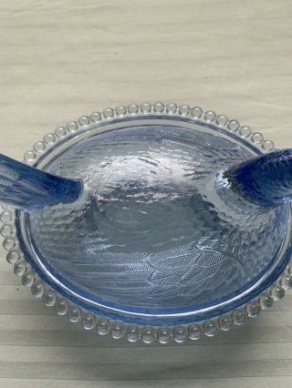 Vintage Light Blue Indiana Glass Hen Nest Chicken Covered Dish Beaded 4