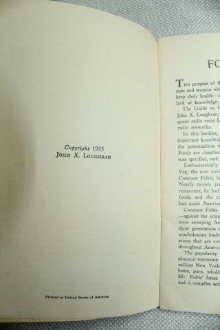 GUIDE TO HEALTH,  JOHN X LOUGHRAN,  VINTAGE PAPERBACK,  1935 (JUICE - O - VEG) 4
