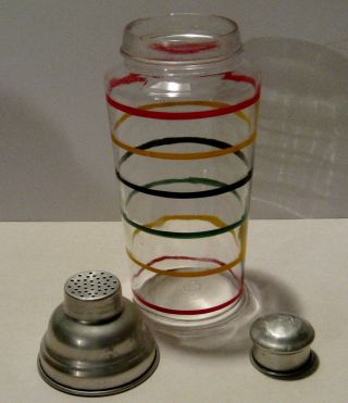 Vintage Striped Glass Cocktail Shaker Banded Rings Hocking Glass