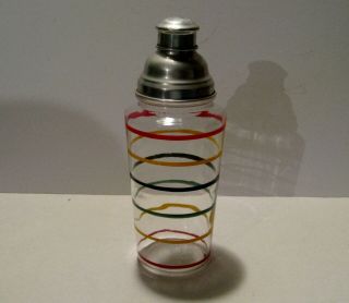 Vintage Striped Glass Cocktail Shaker Banded Rings Hocking Glass 2
