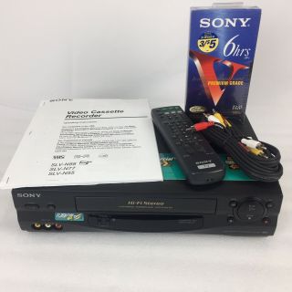 Sony Slv - N55 Vhs Vcr Hi - Fi Stereo And Flash Rewind With Remote Cable Tape
