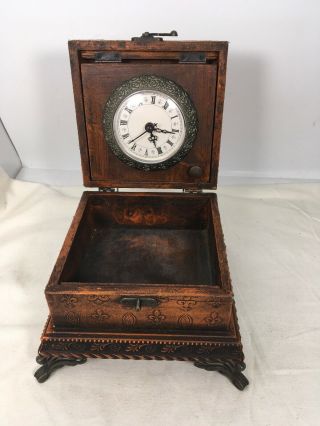 Vintage Chest Mens Jewelry Wood Watches Dresser Top Storage Wallet clock Box 2
