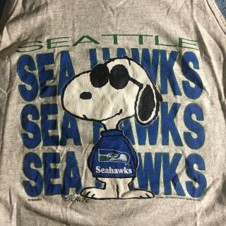 Vintage Seattle Seahawks Peanuts Snoopy,  Men’s Tank Top,  Light Grey.  Sz Medium. 2