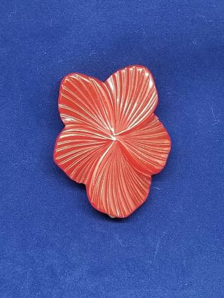 Vintage Art Deco Bakelite Cherry Red Carved Flower Dress Fur Scarf Clip Pansy