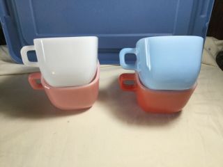4 Vintage Glasbake Lipton Square Mugs Coffee Cups Soup Bowls Pastel Multi Retro 2