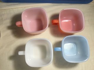 4 Vintage Glasbake Lipton Square Mugs Coffee Cups Soup Bowls Pastel Multi Retro 3