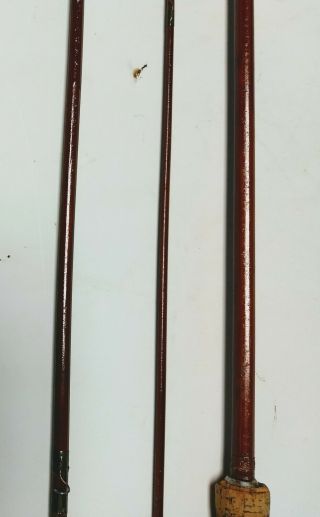 Vintage 8 - 1/2 ' 3 - piece bamboo fly rod unknown maker with wooden rod holder. 3