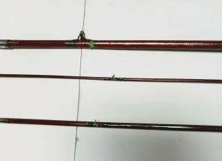 Vintage 8 - 1/2 ' 3 - piece bamboo fly rod unknown maker with wooden rod holder. 5