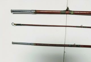 Vintage 8 - 1/2 ' 3 - piece bamboo fly rod unknown maker with wooden rod holder. 6
