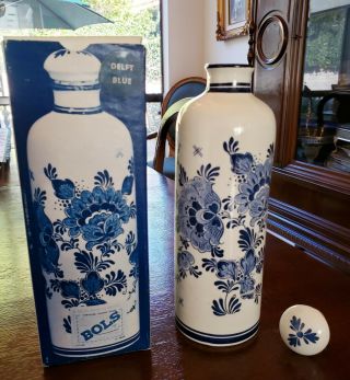 Vintage Bols Delft Blue Ceramic Decanter/vase/handpainted/made In Holland
