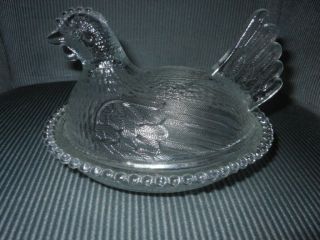 Vintage Indiana Clear Glass Hen On A Nest Chicken Covered Candy Dish Great Cond