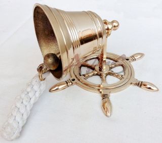 Ship Wheel Anchor Vintage Marine Art Decor Hand Made Mooring Brass Bell BB 09 5