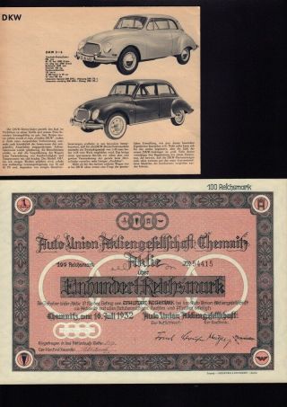 Auto Union Germany 1932 (now Audi / Vw Volkswagen),  Vintage Ad Dkw 3=6