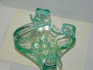 Vintage Chalet Glass Blue.  Green Mid Sized Table Vase 7.  5 