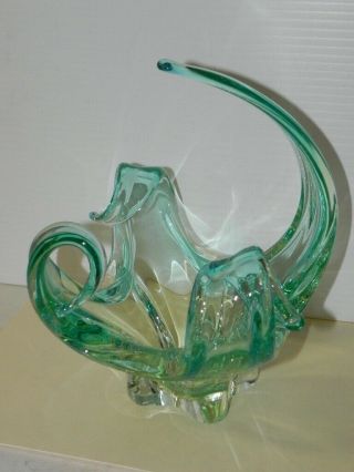 Vintage Chalet Glass Blue.  Green Mid Sized Table Vase 7.  5 