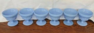 6 Vintage Jeanette Doric Delphite Blue Depression Milk Glass Sherbet Cups 1930 