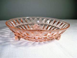 Vintage Pink Depression Jeannette Windsor Diamond Footed Bowl