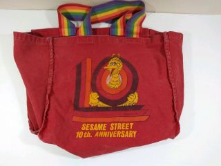 Vintage Sesame Street Muppets 10th Anniversary Rainbow Strap Red Tote Bag 70s