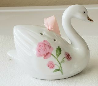 Vintage Ceramic Potpourri Pomander Sachet Diffuser Swan W/flowers Design Japan