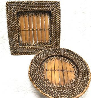 Vintage Wicker Rattan Wall Hanging Fruit Basket Square Round Shape Home Decor