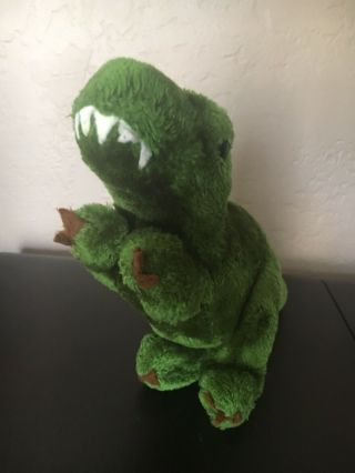 Vintage 1980 R Dakin Stuffed Animal Green Plush Dragon Dinosaur T Rex