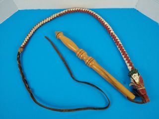 Vintage Handmade Crafted Breaded Leather Whip W/wood Handle Colors