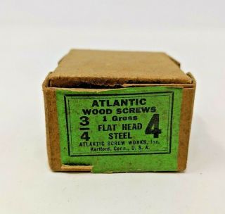 Vintage Atlantic Wood Screws 3/4 " By 4 1 Gross Flat Head Steel W/ Box 153 Count
