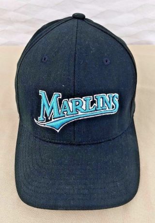 Vintage Miami Marlins Baseball Cap Hat Black Turquoise Nike Brand Flex Fit Truck