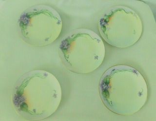 Vintage Thomas Bavaria 6 " Plate With Purple Violets And Gold Trim Set Of 5