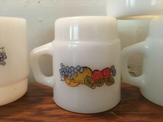Set of 5 Vintage Anchor Hocking Fire King Stackable Coffee Mug Cups Fruit Design 3