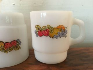Set of 5 Vintage Anchor Hocking Fire King Stackable Coffee Mug Cups Fruit Design 5