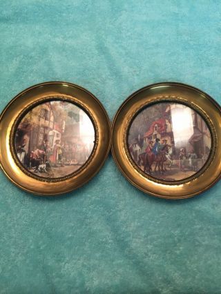 2 Vintage Foil Art Solid Brass 7.  5 Hanging Plate Wall Decor Made In England