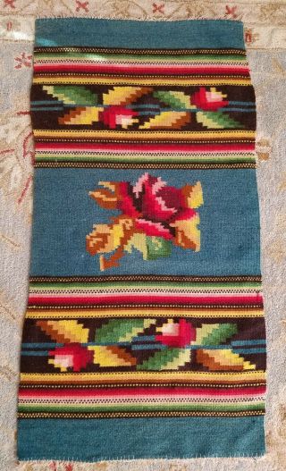 Vintage Mexican Wool Weaving Folk Art Rug 44 X 22 Saltillo Serape Blanket Runner
