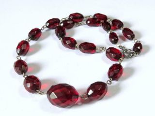 Vintage Faceted Cherry Amber Bakelite Wired Bead Necklace - Art Deco.