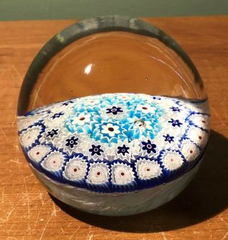 Vintage Art Glass Millefiori Star Blues White & Red Paperweight