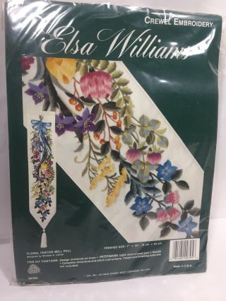 Elsa Williams Floral Festive Bell Pull Vintage Crewel Embroidery Kit