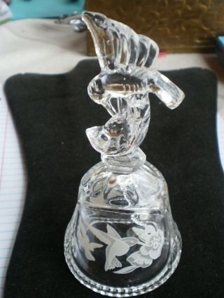 Vtg Crystal Glass Bell Hummingbird Hand Cut Etched