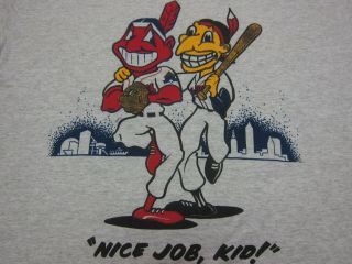 Vtg 90s Mlb Cleveland Indians Chief Wahoo 50/50 Tee T Shirt Heather Gray X - Large