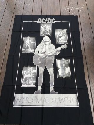 Ac/dc " Who Made Who " Black & White Vintage Banner Flag Entire Band