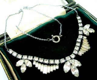 Vintage Jewellery Art Deco Sparkly Crystal Rhinestone Choker 15.  5 " Drop Necklace