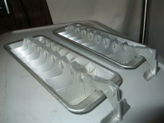 Two Vintage Aluminum Lever Action Ice Cube Trays Release At Ends