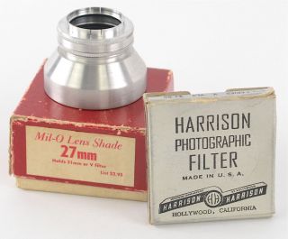 Mil - O Lens Shade 27mm With Harrison Photographic Yl3 Filter Vintage Aluminum C6