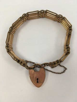 Vintage Gold Plated Gate Locket Bracelet By Pioneer Heart Padlock No Key