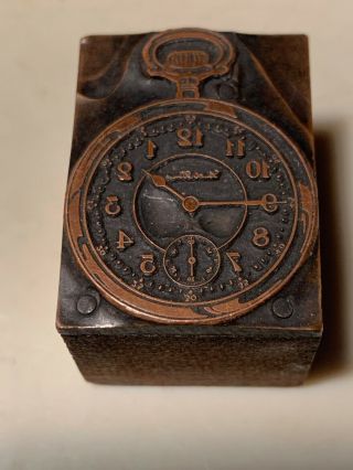 Vintage Printing Letterpress Printers Block South Bend Pocket Watch Design Wood