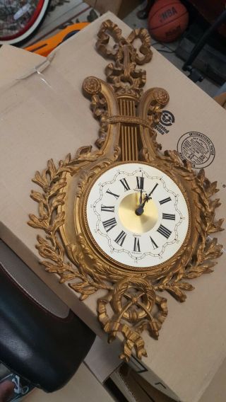 Haven Hollywood Regency Vintage Ornate Wall Clock Gold Laurel Bow Repair Usa