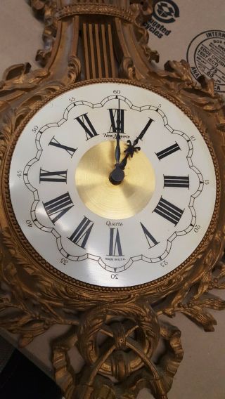 Haven Hollywood Regency Vintage Ornate Wall Clock Gold Laurel Bow Repair USA 3