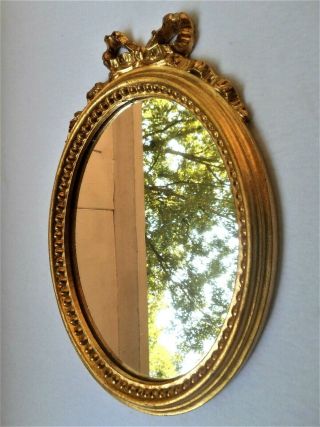 Vintage Italian Florentine Gold Gilt Wooden Tole Oval Wall Art Hanging Mirror
