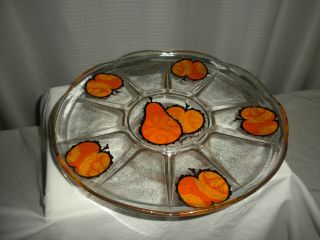 Vtg Georges Briard 11 ¼” Glass Pedestal Cake Plate W/orange Fruit & Gold Dust